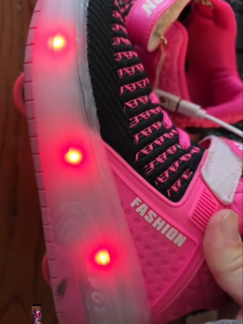 Kids Black & Pink LED Rechagable Light-Up Roller Sneakers With Removable Wheels - Picture 2 of 9